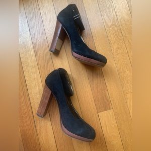 Sam Edelman Black Suede Heels with Wood Heel